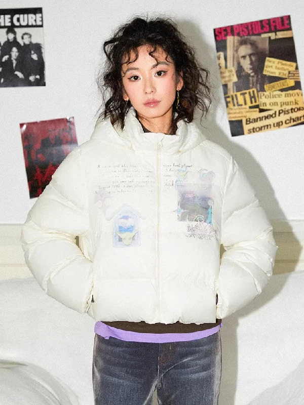 Printed short down jacket【s0000011099】 Ribbed Jacket Pleated Jacket Ruffled Jacket