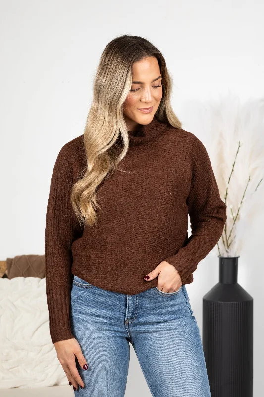 Brown Turtleneck Long Sleeve Sweater Boxy Sweater Fitted Sweater A-Line