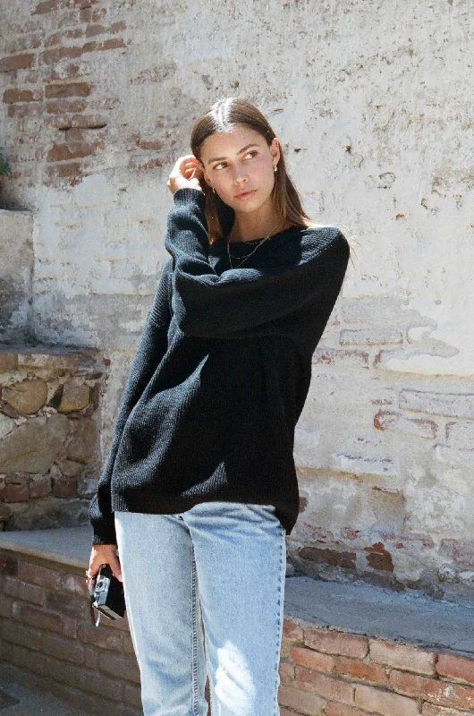 Charles Sweater (Black) Satin Blend Silk Blend Wool Blend