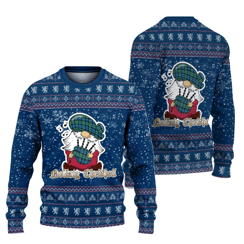 Campbell Ancient #01 Clan Christmas Family Ugly Sweater with Funny Gnome Playing Bagpipes Boat Neck Shawl Collar Notched Collar