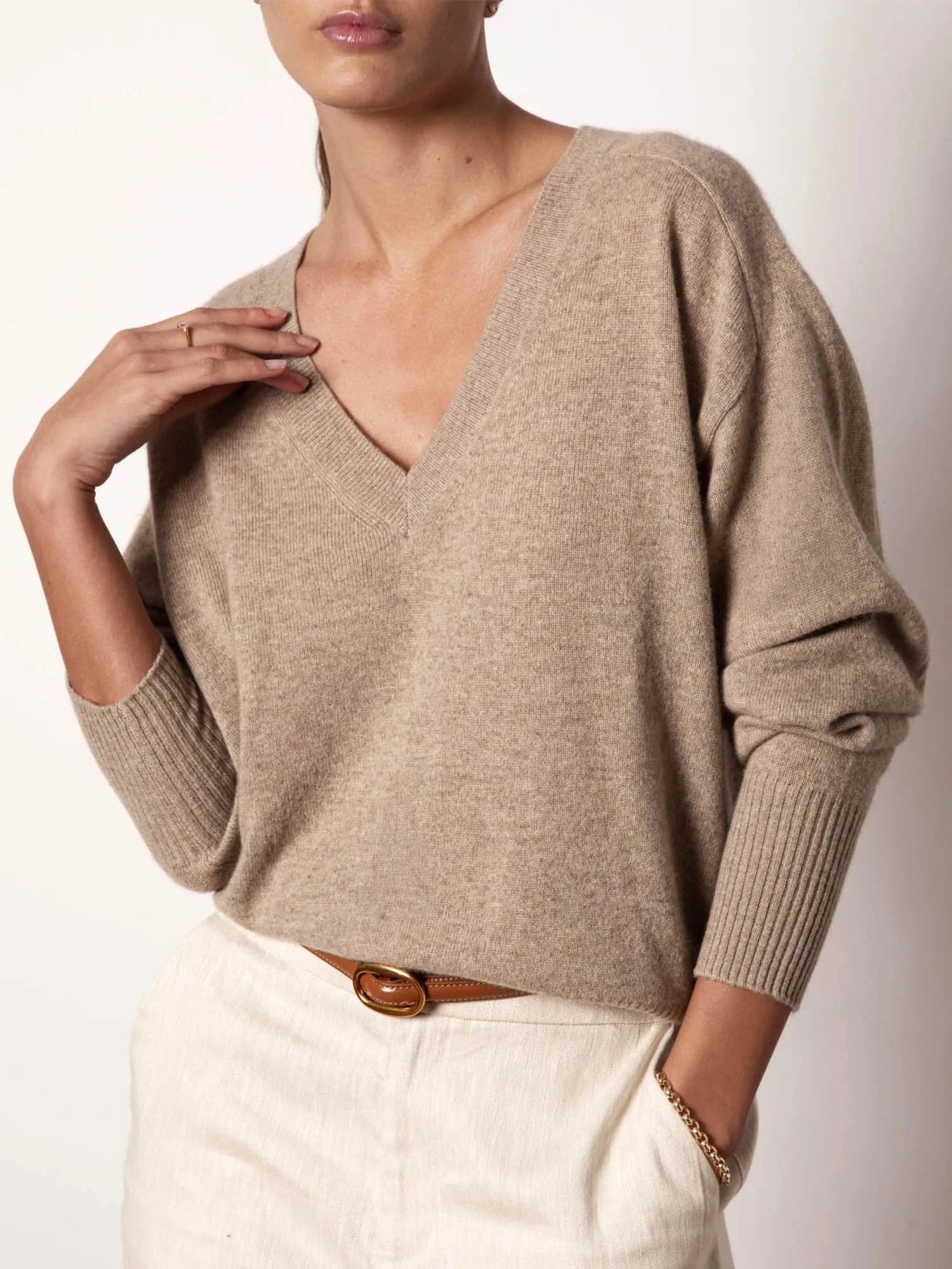 Leia Vee Sweater Earthen Melange Zippered Front Buttoned Front Snap Front