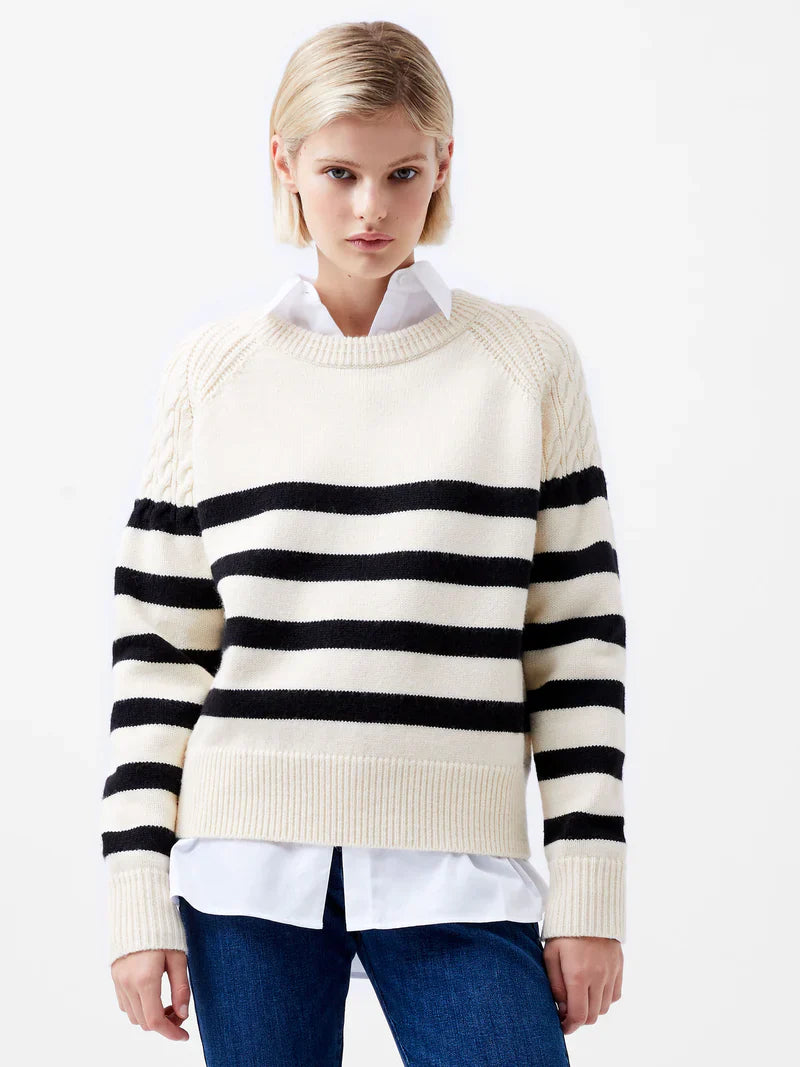 Quinley Stripe Sweater - Classic Cream and Black Slim Fit Regular Fit Oversized
