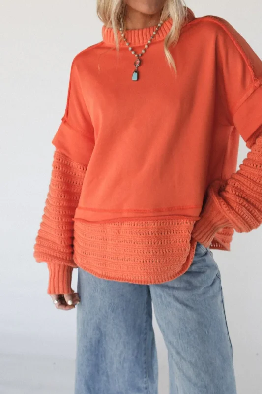 Moonrise Layered Sweater Top - Orange Wool Fabric Cashmere Fabric Tweed Fabric