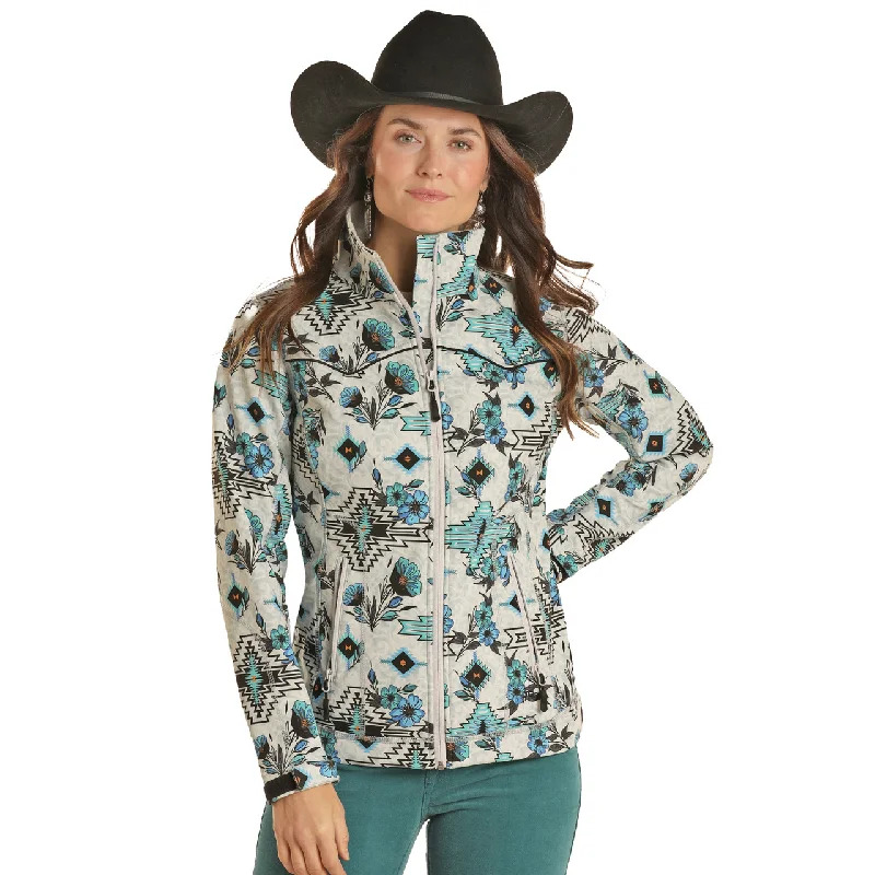 Powder River Outfitters Ladies Floral Aztec Rodeo Grey Jacket DW92C01507 V-Neck Jacket Boat Neck Jacket Square Neck Jacket