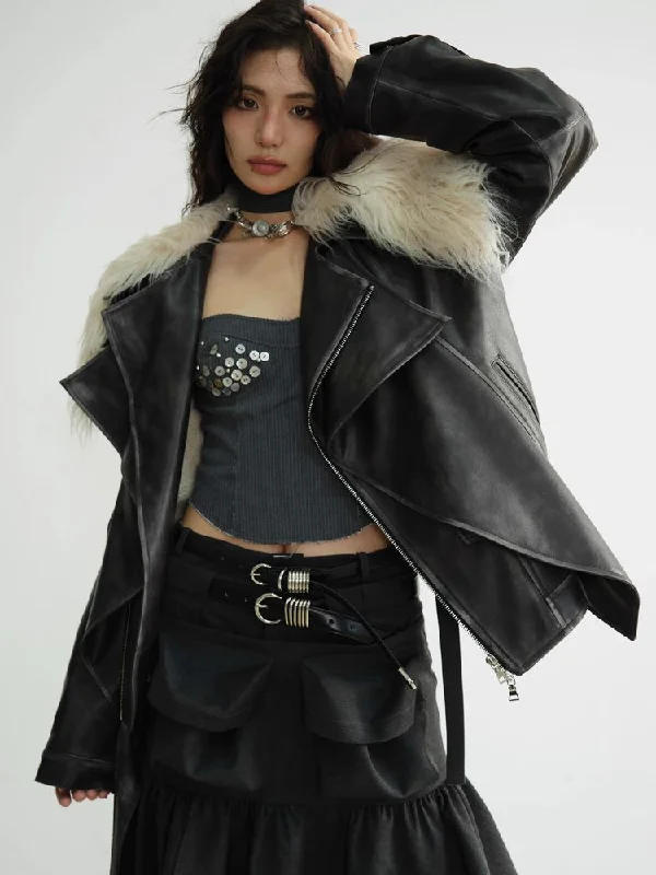 Fake Two Piece PU Leather Fur Jacket【s0000010925】 Chenille Fabric Brocade Fabric Lace Fabric
