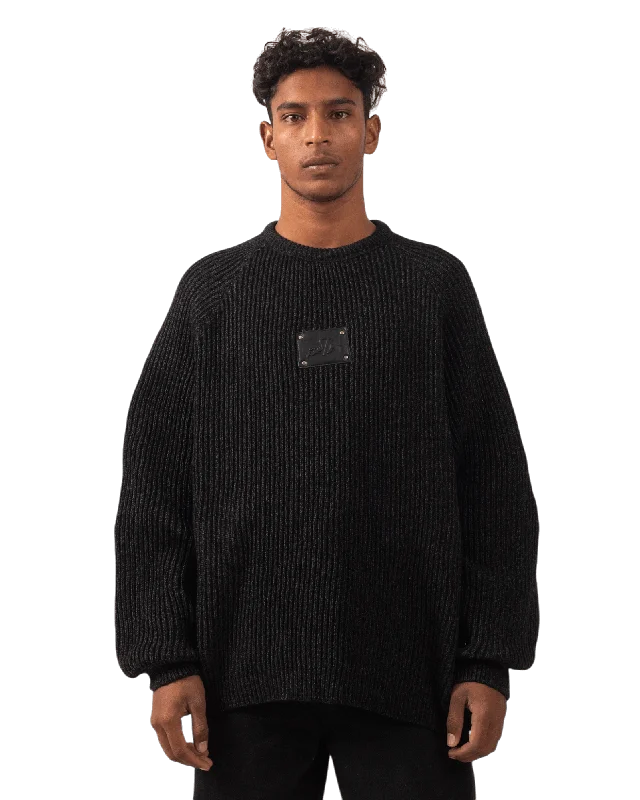 BLACK KNIT JACQUARD SWEATER Spandex Rayon Corduroy