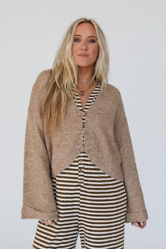 The Nest Kendrick Sweater Top - Coffee Knit Fabric Woven Fabric Fleece Fabric