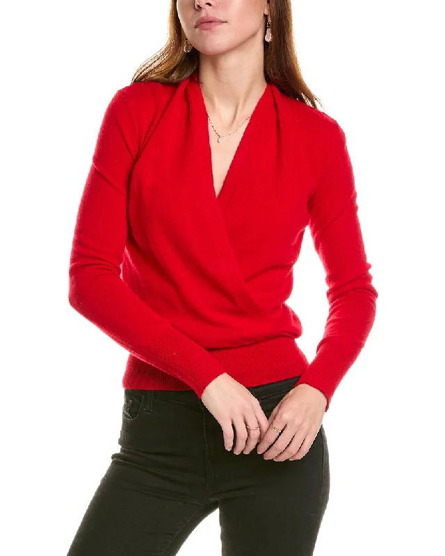 sofiacashmere Modern Faux Wrap Cashmere Sweater Plaid Sweater Polka Dot Checkered