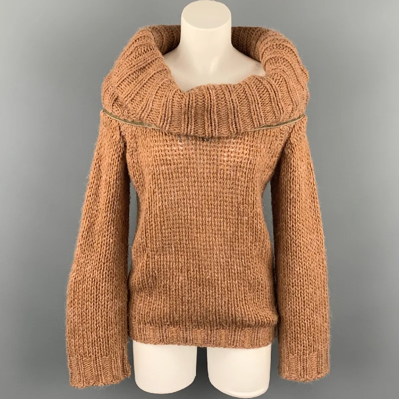 A.F. VANDERVORST Size S Camel Mohair Blend Cowl Neck Sweater Lightweight Heavyweight Midweight