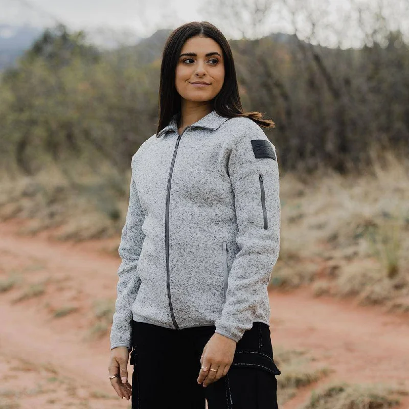 Women's Sweater Jacket - Heather Grey Welt Pockets Slit Pockets Flap Pockets