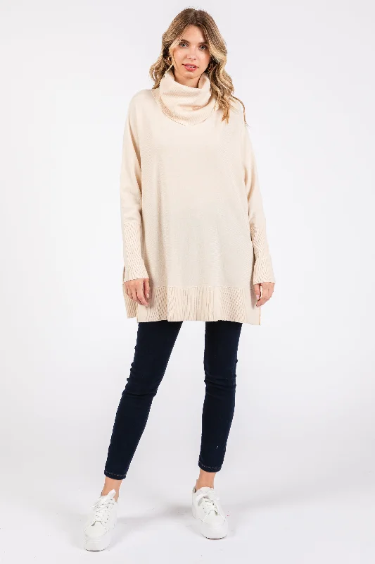 Cream Cowl Neck Dolman Sleeve Sweater Terry Terry Cloth Terry Knit