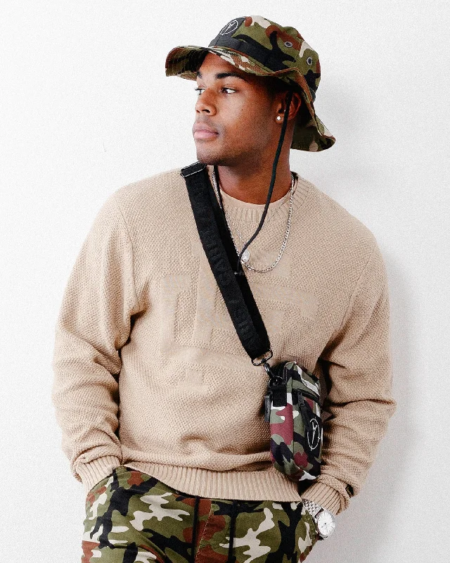 Carré College Waffle Knit Sweater Stone Zippered Front Buttoned Front Snap Front