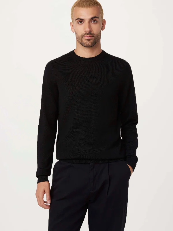 The Merino Crewneck Sweater in Black Zippered Buttoned Snapped