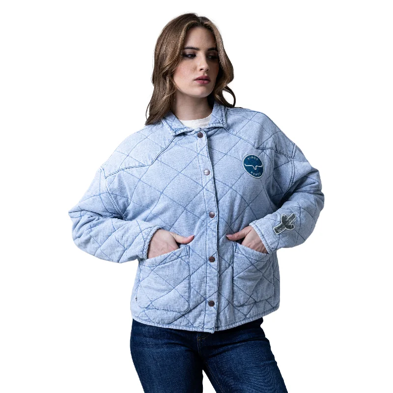 Kimes Ranch Ladies Rincon Throw Light Wash Indigo Jacket WJA0000046-LWINDI Belted Jacket Elasticated Jacket Padded Jacket