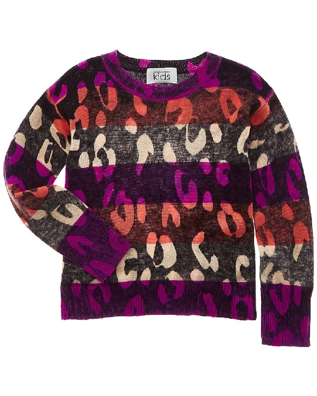Autumn Cashmere Striped Leopard Wool & Cashmere-Blend Sweater Real Fur Shearling Chenille