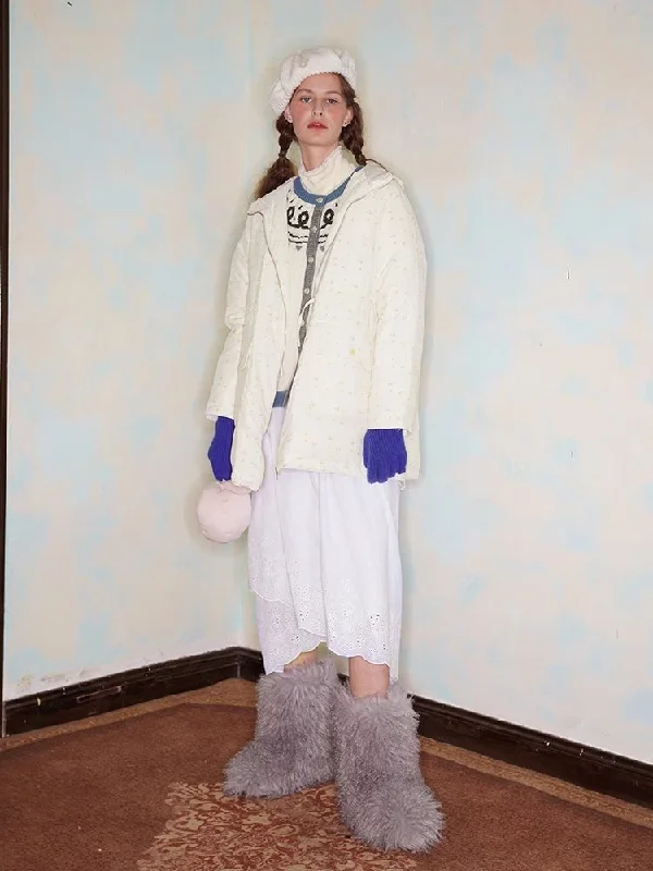 Middle length waisted down jacket【s0000005913】 Denim Fabric Leather Fabric Suede Fabric