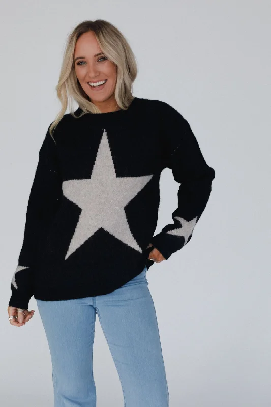 Corrine Star Print Sweater - Black Tailored Straight A-Line