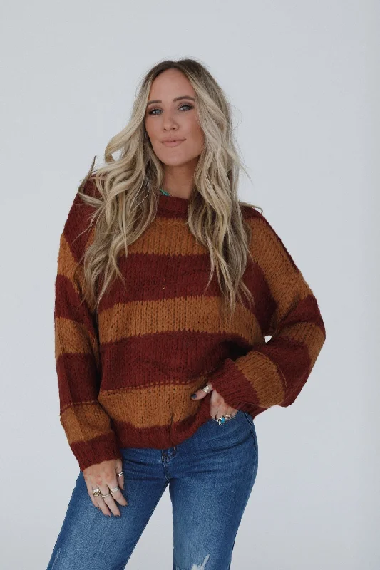 Nash Striped Knit Sweater - Camel Terry Terry Cloth Terry Knit