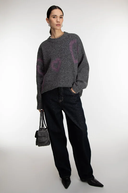HEART SPRAY PAINT EFFECT SWEATER Denim Fabric Leather Fabric Suede Fabric