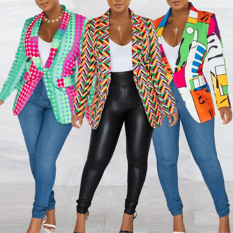Slim-Fit Printed Top Suit Jacket(CL10985) Denim Jacket Leather Jacket Suede Jacket