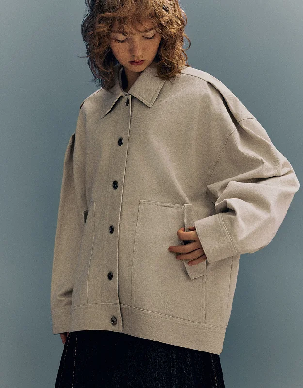 Button Up A-Line Jacket Boat Neck Shawl Collar Notched Collar