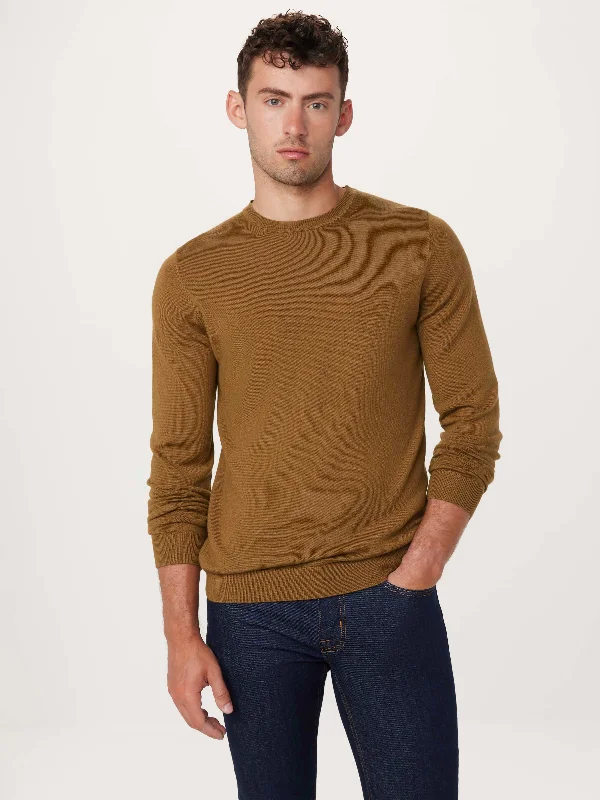 The Merino Crewneck Sweater in Caramel Collared Crew Neck Turtle Neck