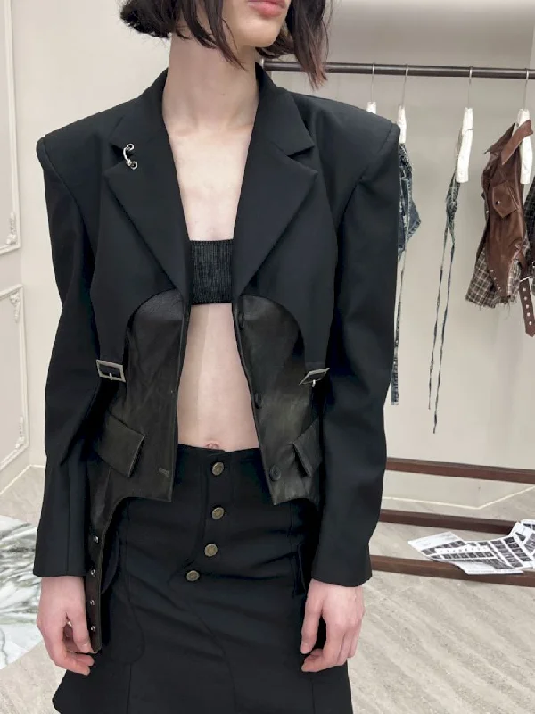 Black Formal Jacket【s0000006802】 Boat Neck Shawl Collar Notched Collar