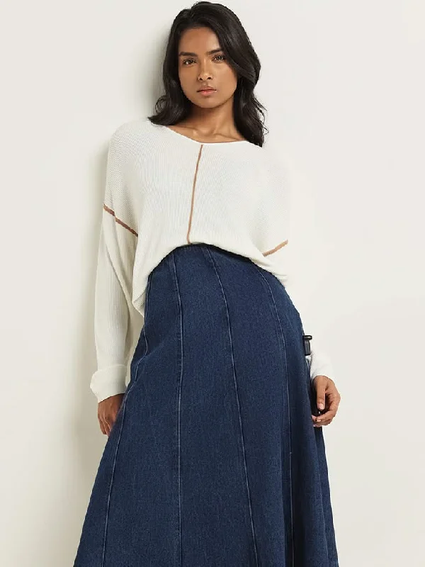 LOV White Striped Cotton Sweater Transparent Opaque Sheer