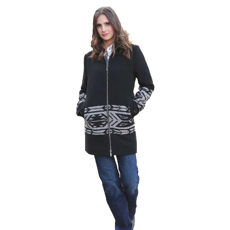 Cruel Denim Ladies Black Aztec Pattern Walking Coat Jacket CWJ7478001 Welt Pockets Slit Pockets Flap Pockets