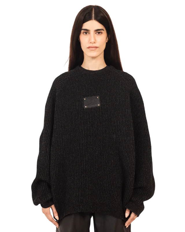 BLACK KNIT JACQUARD SWEATER Handmade Hand-knitted Hand-woven