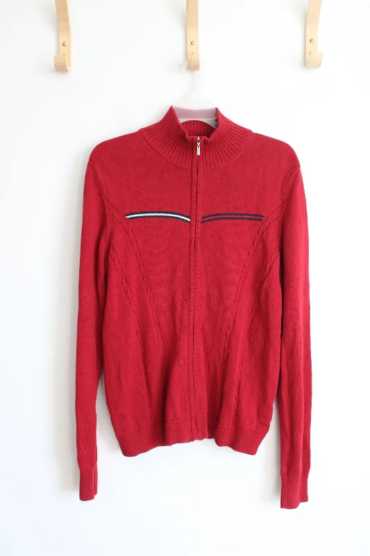 Tommy Hilfiger Red Mock Neck Zip-Up Sweater | XL Faux Fur Fabric Real Fur Fabric Shearling Fabric