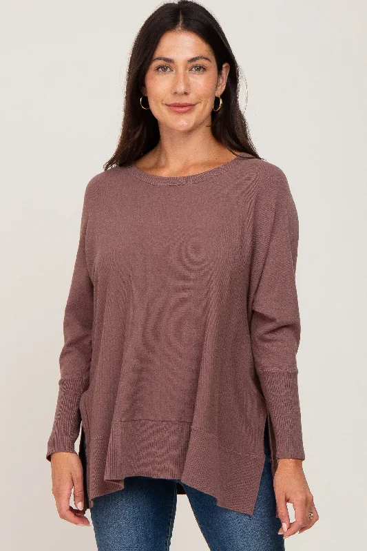 Mocha Dolman Sleeve Side Slit Sweater Bright Pastel Dark
