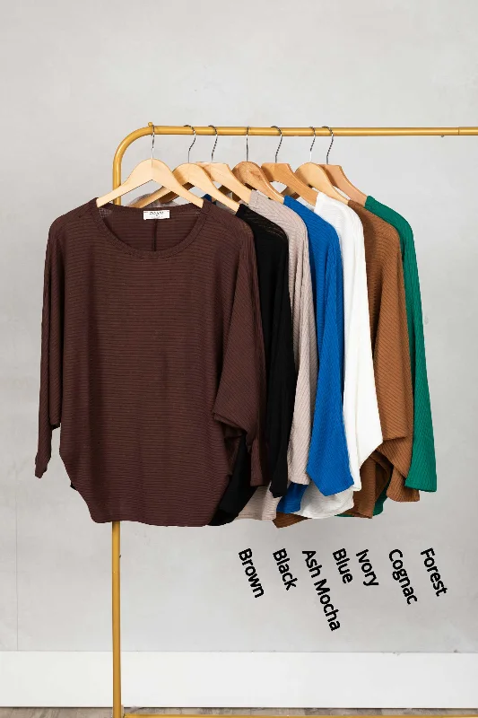 Ribbed Dolman Sleeve Lightweight Sweater Graphic Sweater Embroidered Appliqued