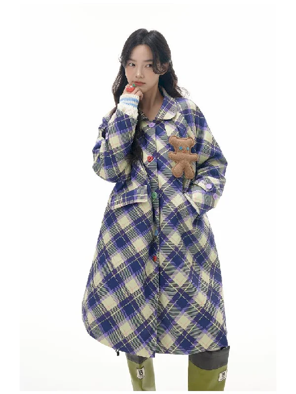 Plaid plush bear clip cotton jacket【s0000010514】 Front Pockets Side Pockets Patch Pockets