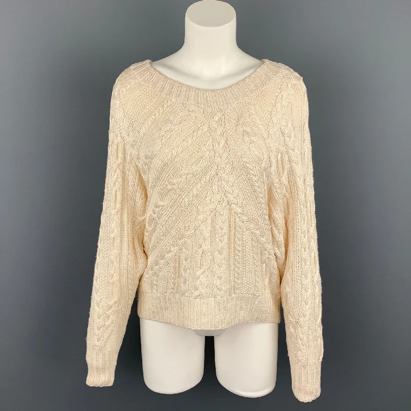 RALPH LAUREN Black Label Size S Cream Hand Knit Silk Oversized Sweater Terry Blend Velvet Blend Canvas Blend