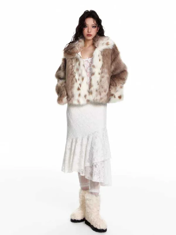 Leopard print fur jacket【s0000010563】 Ribbed Jacket Pleated Jacket Ruffled Jacket