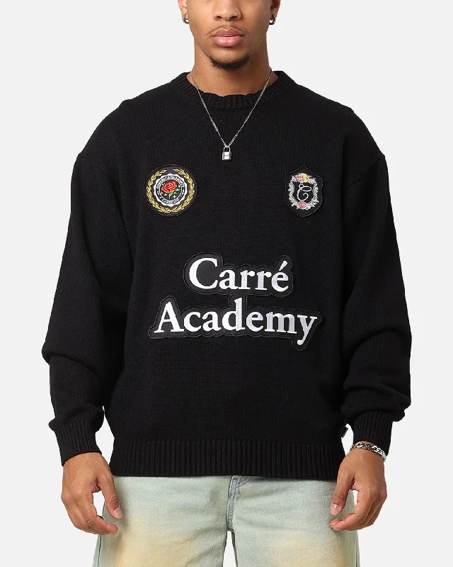Carre Academy Knitted Sweater Black Satin Blend Silk Blend Wool Blend