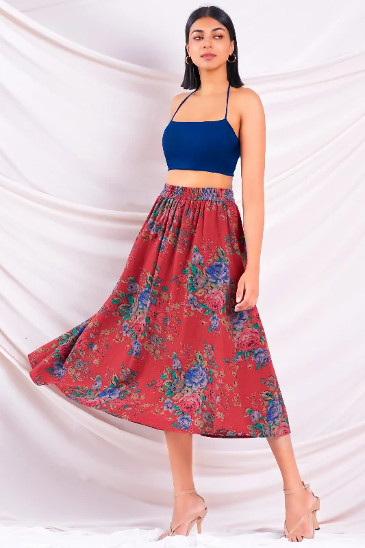 Printed Midi Skirt ruffled skirt detail