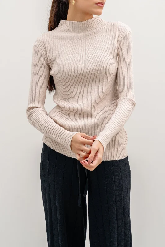 RIBBED HIGH CREW SWEATER Open Front Closed Front Wrap Front
