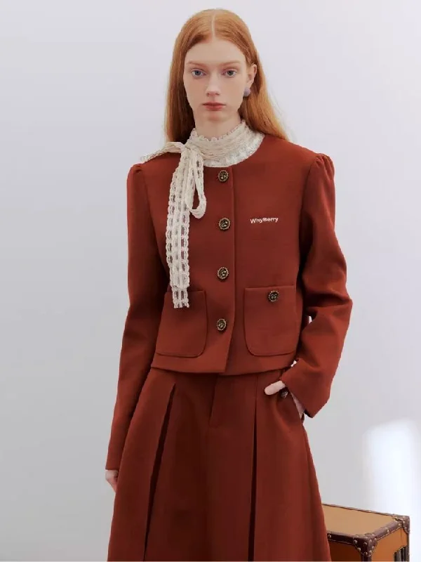 Bubble Sleeve Short Round Neck Jacket 【s0000006190】 Tiered Jacket Buttoned Jacket Zippered Jacket