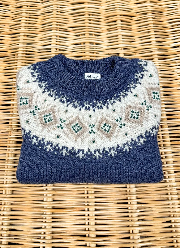 Vintage Jacquard Wool Sweater Striped Floral Plaid
