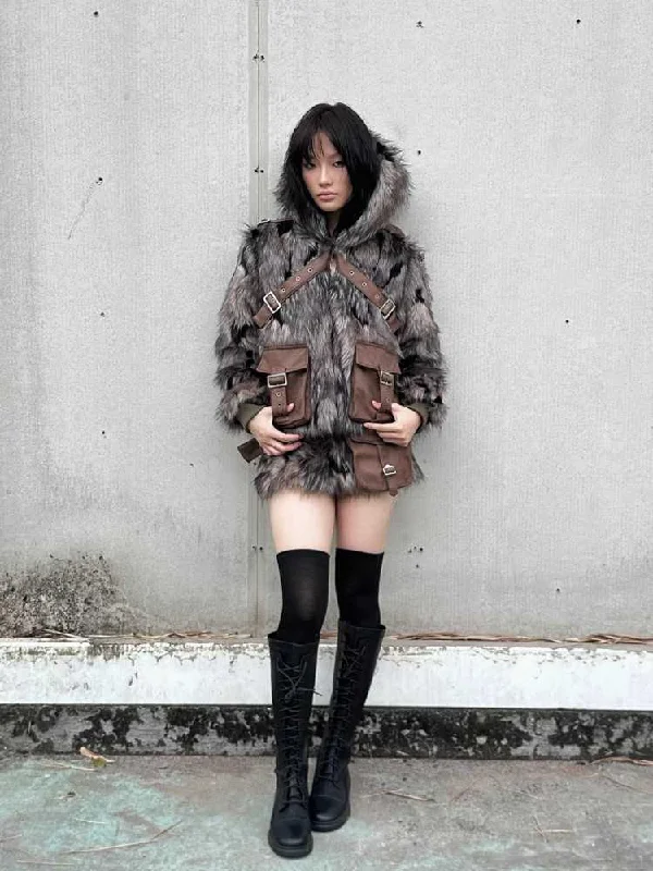 Suede and fur jacket with pocket【s0000010548】 Snapped Jacket Toggled Jacket Drawstring Jacket