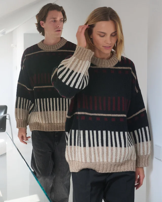 Ethno Alpaca Wool Sweater (Black) Stretchy Elastic Breathable