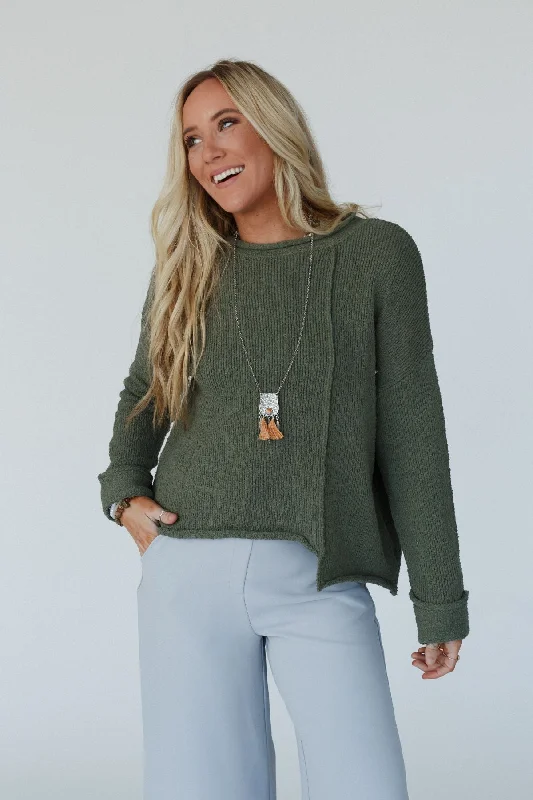 Rosie Asymmetrical Sweater - Olive Elegant Classic Vintage