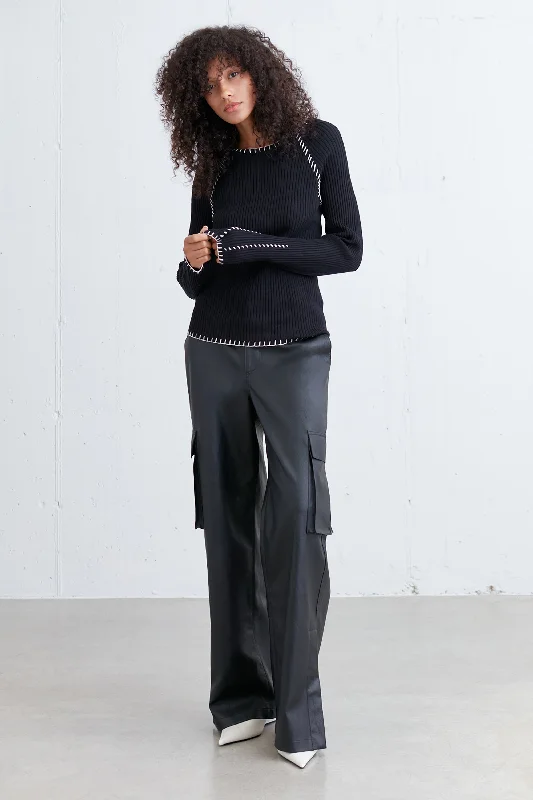 RIBBED SWEATER WITH CONTRAST STITCHING Terry Blend Velvet Blend Canvas Blend