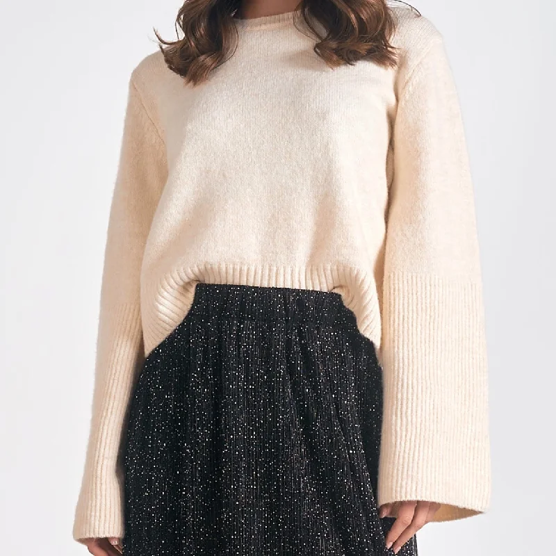 Elan Cream Cropped Sweater Hooded Sweater Collared Sweater Shawl Collar
