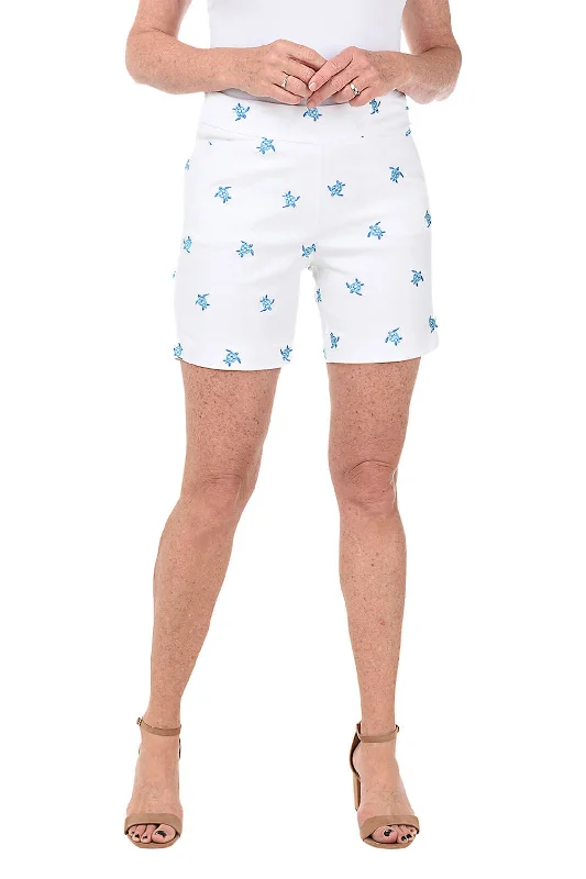 Embroidered Turtles Pull-On Stretch Short