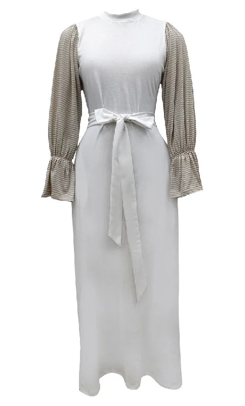 Everydaywear White And Sand Cotton Jersey Abaya With Pockets