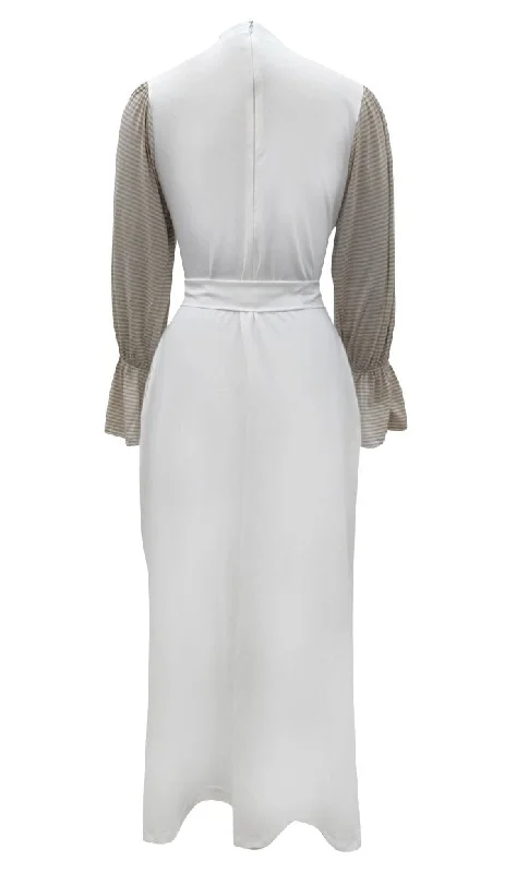 Everydaywear White And Sand Cotton Jersey Abaya With Pockets