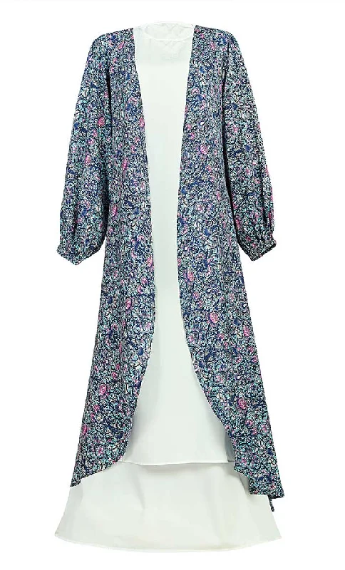 Women's Lotus Multi Printed Shrug With White Layered Abaya